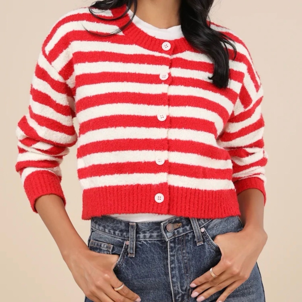 Lulu's Red and White Striped Cardigan